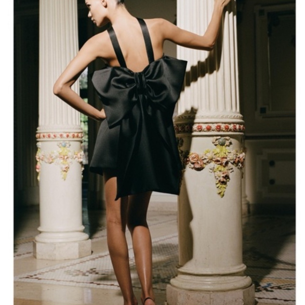 Zara large bow mini black dress small